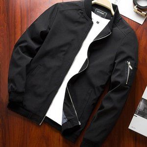 Casual Black Zip Up Men's Bomber Jacket